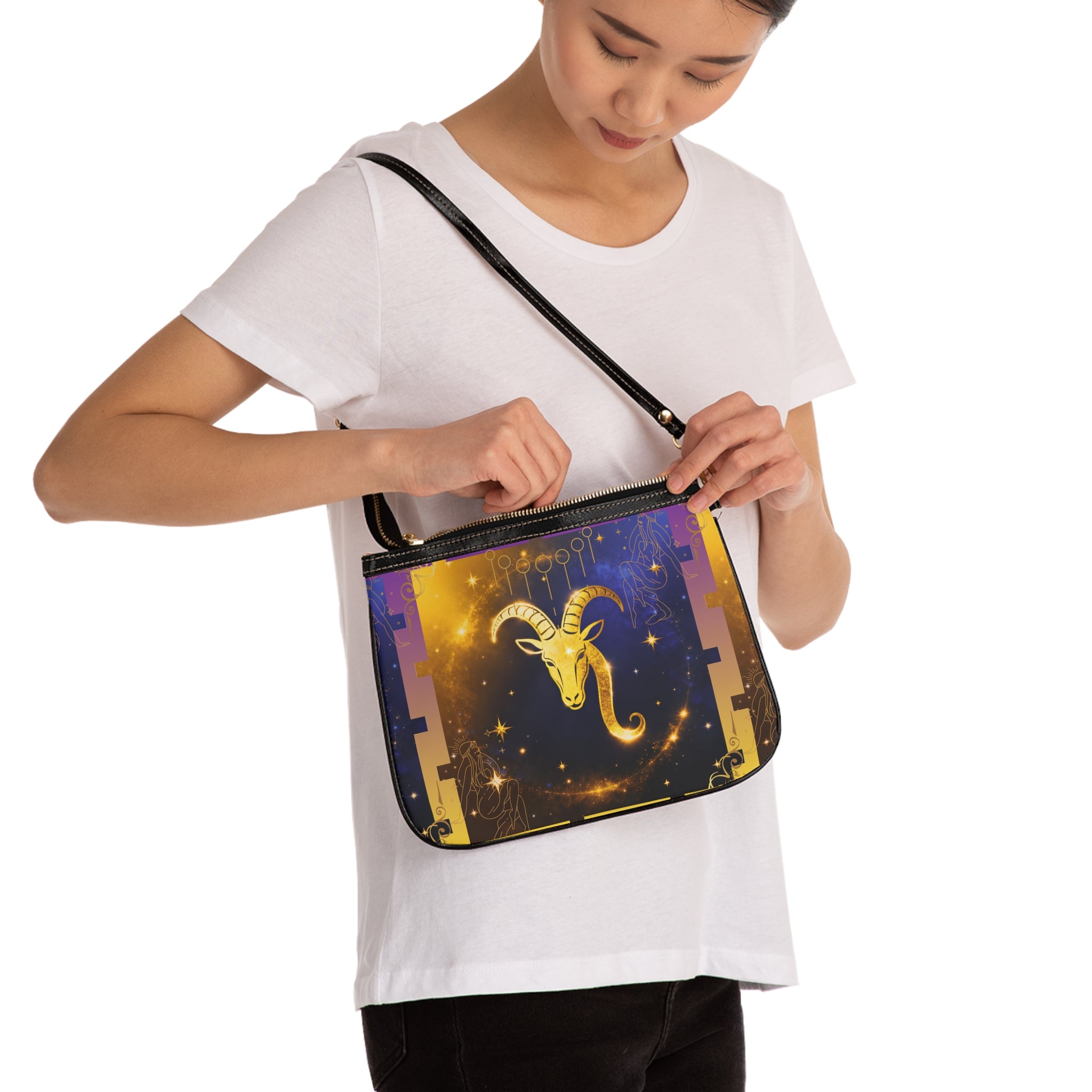 Zodiac Ram Small Shoulder Bag, Astrology Purse, Gift for Her, Lightweight Clutch, Boho Style Accessory, Everyday Bag
