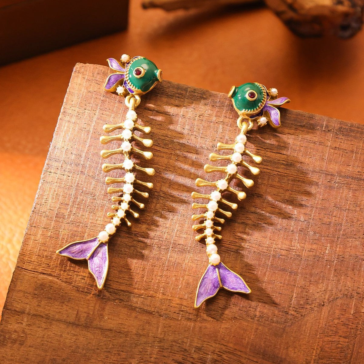 Vintage Fishbone Eardrops Personalized Fashion Earrings Alloy