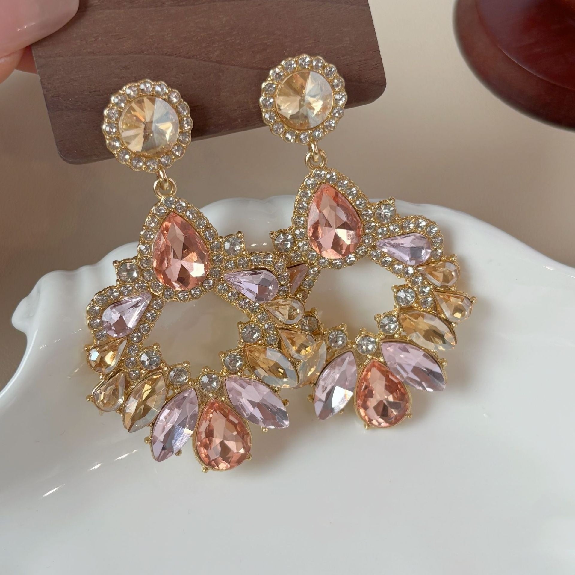 Style Bright Geometric Rhinestone Earrings For Women Retro
