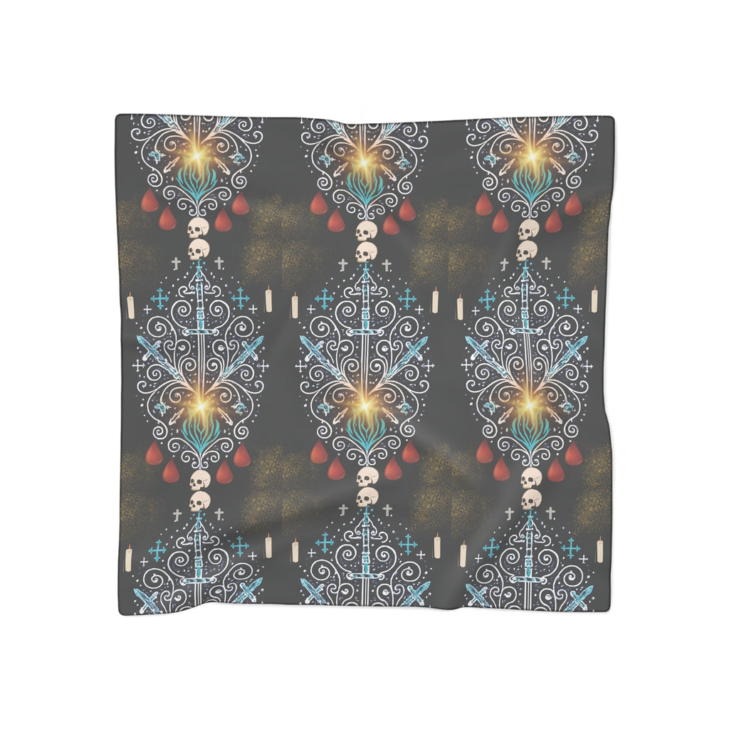 Mystical Skull Poly Scarf, Gothic Style Scarf, Festival Accessory, Boho Fashion, Unique Gift for Her, Halloween Attire