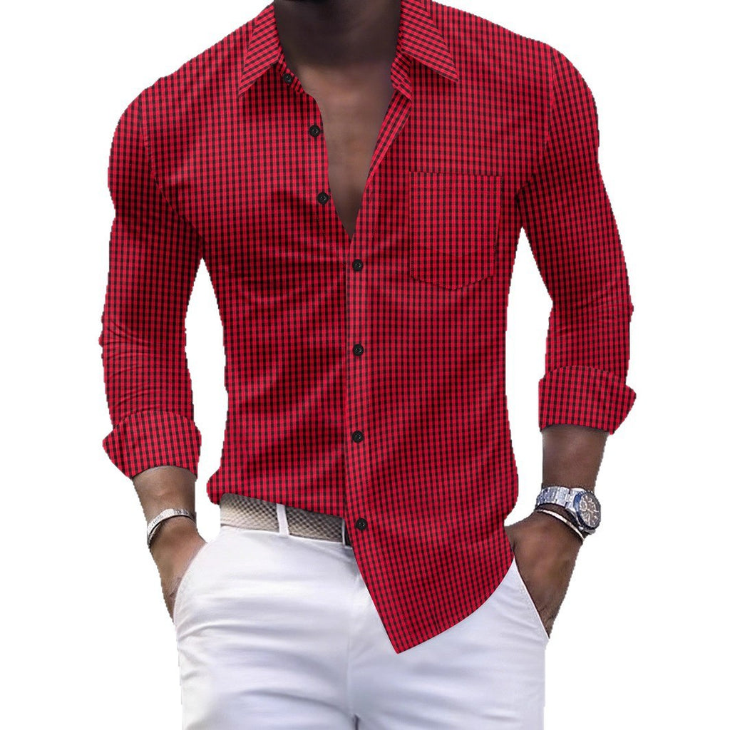 Men's Plaid Pocket Business Slim Casual Shirt