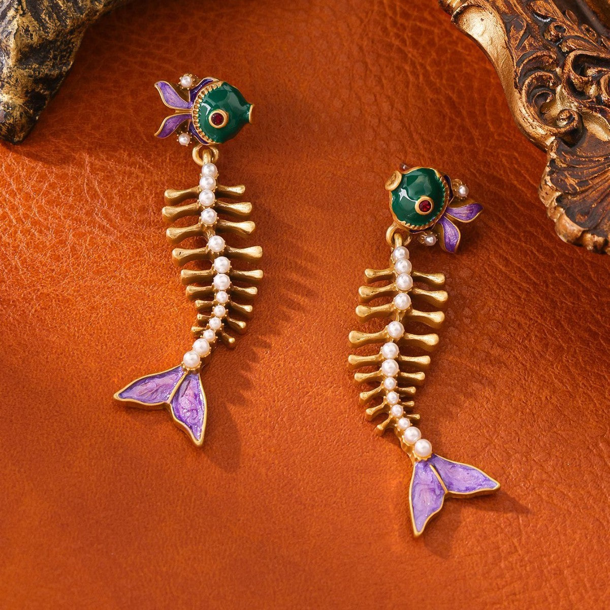 Vintage Fishbone Eardrops Personalized Fashion Earrings Alloy