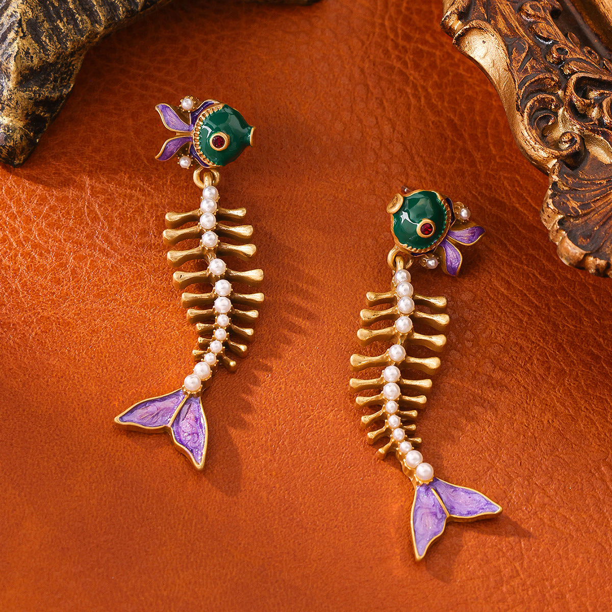Vintage Fishbone Eardrops Personalized Fashion Earrings Alloy